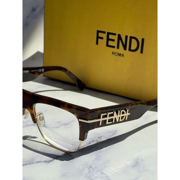 NEW Fendi FE50095U Brown Gold Logo Eyeglasses Frames - Picture 2 of 8